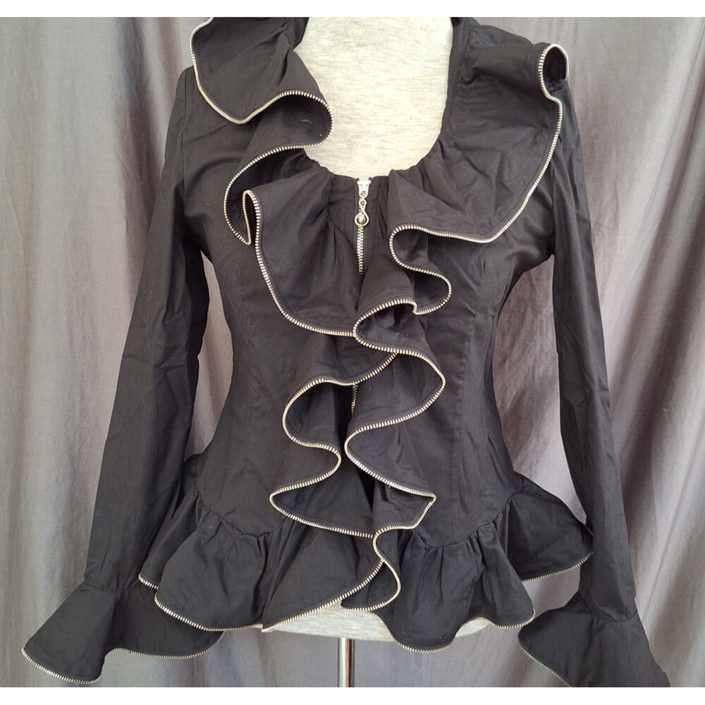 L-X Stretch Cotton Unique Zip Accent Steampunk Artsy Metal Romantic Gothic Rock